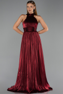 Robe de Soirée Longue Mousseline Rouge Bordeaux ABU6428