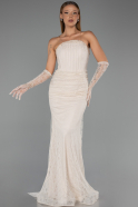 Robe De Soirée Grande Taille Longue Dantelle Beige ABU6280