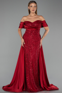 Robe de Soirée Grande Taille Longue Perlé Rouge Bordeaux ABU6414
