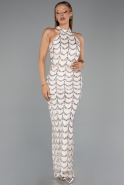 Robe de Soirée Longue Dantelle Beige ABU6405