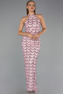 Robe de Soirée Longue Dantelle Poudre ABU6405