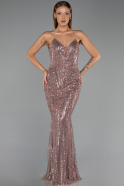Robe de Soirée Longue Perlé Cuivre ABU6433