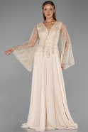 Robe de Soirée Grande Taille Longue Mousseline Beige ABU6434
