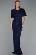 Robe de Soirée Longue Dantelle Bleu Marine ABU6438