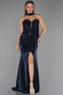 Robe de Soirée Longue Perlé Bleu Marine ABU6440