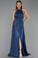 Robe de Soirée Longue Mousseline Bleu Marine ABU6441