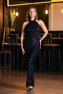 Robe de Soirée Longue Bleu Marine ABU6404
