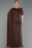Robe Grande Taille Longue Perlé Brun ABU5819