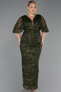 Robe De Soirée Grande Taille Longue Squameuse Kaki ABU6064