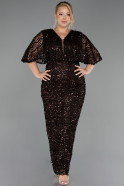Robe De Soirée Grande Taille Longue Squameuse Brun ABU6064