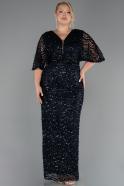 Robe De Soirée Grande Taille Longue Squameuse Bleu Marine ABU6064