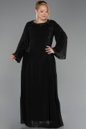 Robe de Soirée Grande Taille Longue Mousseline Noir ABU6491
