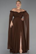 Robe de Soirée Grande Taille Longue Mousseline Brun ABU3464
