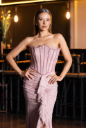 Robe de Soirée Longue Dantelle Poudre ABU6419