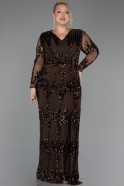 Robe De Soirée Grande Taille Longue Squameuse Brun ABU6493
