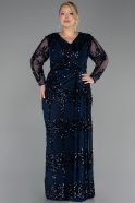 Robe De Soirée Grande Taille Longue Squameuse Bleu Marine ABU6493