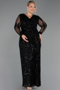 Robe De Soirée Grande Taille Longue Squameuse Noir ABU6493
