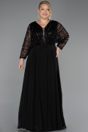 Robe Grande Taille Longue Mousseline Noir ABU6495