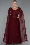Robe Grande Taille Longue Mousseline Rouge Bordeaux ABU6422
