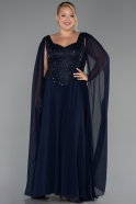 Robe Grande Taille Longue Mousseline Bleu Marine ABU6422