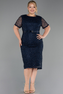 Robe De Invitation Grande Taille Midi Dantelle Bleu Marine ABK2673