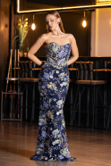 Robe de Soirée Longue Bleu Marine ABU6421
