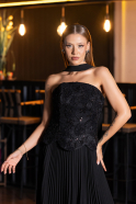 Robe de Soirée Longue Mousseline Noir ABU6436