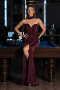 Robe de Soirée Longue Perlé Couleur Cerise ABU6440