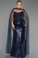Robe De Soirée Grande Taille Perlé Longue Bleu Marine ABU6479