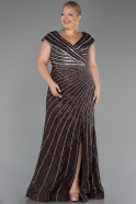 Robe De Fiançailles Grande Taille Longue Perlé Brun ABU5444