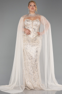 Robe Grande Taille Longue Perlé Beige ABU6379