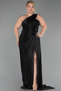 Robe De Soirée Grande Taille Longue Mousseline Noir ABU6631