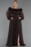 Robe Grande Taille Longue Mousseline Brun ABU4131
