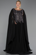 Robe De Soirée Grande Taille Longue Mousseline Noir ABU6435
