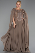 Robe De Soirée Grande Taille Longue Mousseline Vison ABU6435
