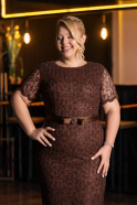Robe De Invitation Grande Taille Midi Dantelle Brun ABK2673