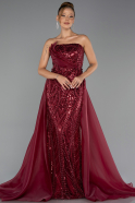 Robe de Soirée Longue Perlé Rouge Bordeaux ABU5511
