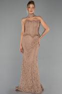 Robe de Soirée Longue Dantelle Cuivre ABU6487