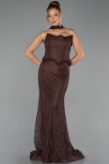 Robe de Soirée Longue Dantelle Brun ABU6487