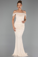 Robe de Soirée Longue Dantelle Beige ABU6085
