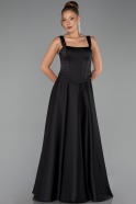 Robe de Soirée Longue Satin Noir ABU6527