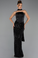 Robe de Soirée Longue Squameuse Noir ABU6528
