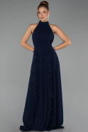 Robe de Soirée Longue Mousseline Bleu Marine ABU6506