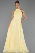 Robe de Soirée Longue Mousseline Jaune ABU6506