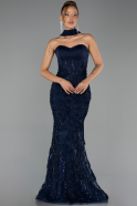 Robe de Soirée Longue Bleu Marine ABU6442