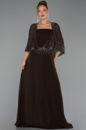 Robe Grande Taille Longue Mousseline Brun ABU6529
