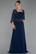 Robe Grande Taille Longue Mousseline Bleu Marine ABU6529