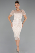 Robe De Soirée Midi Perlé Beige ABK2412