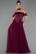 Robe de Soirée Longue Mousseline Prune ABU5327