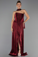 Robe de Soirée Longue Mousseline Rouge Bordeaux ABU6531